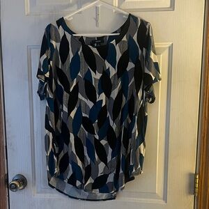 Alfani Women's Leaf Print Top - Blue, Black, Gray
